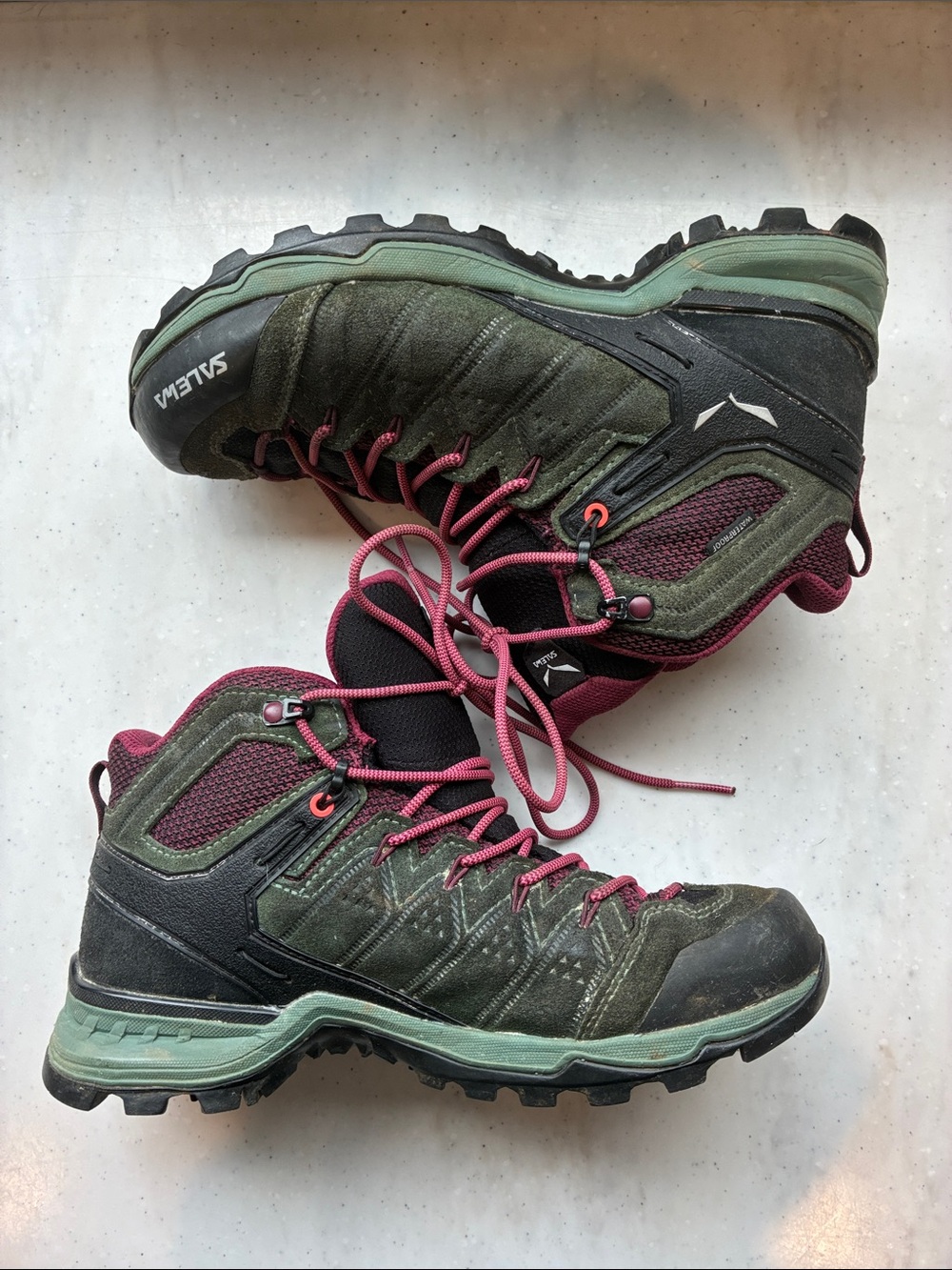 Women’s Salewa Alp Mate Mid Waterproof Hiking Boot Green Pink 7